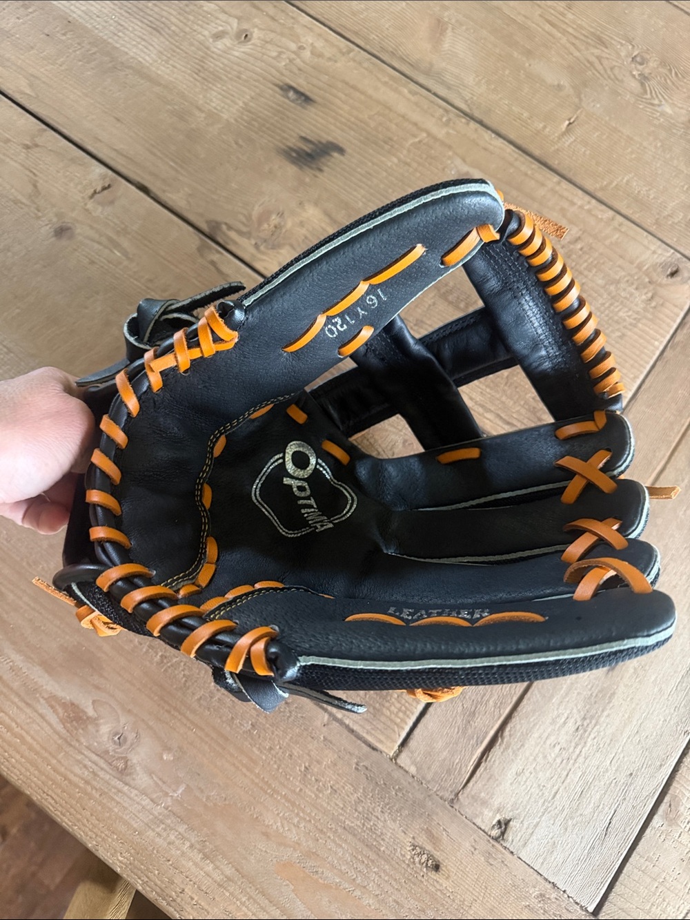 Opti Black and Orange teens/ Kids Baseball Glove left hand